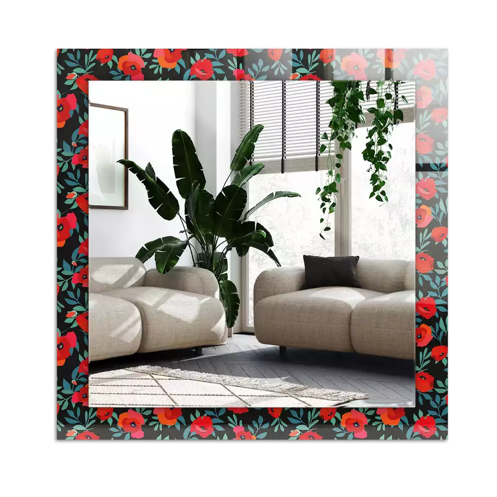 Espejo rectangular estampado Flores de amapolas