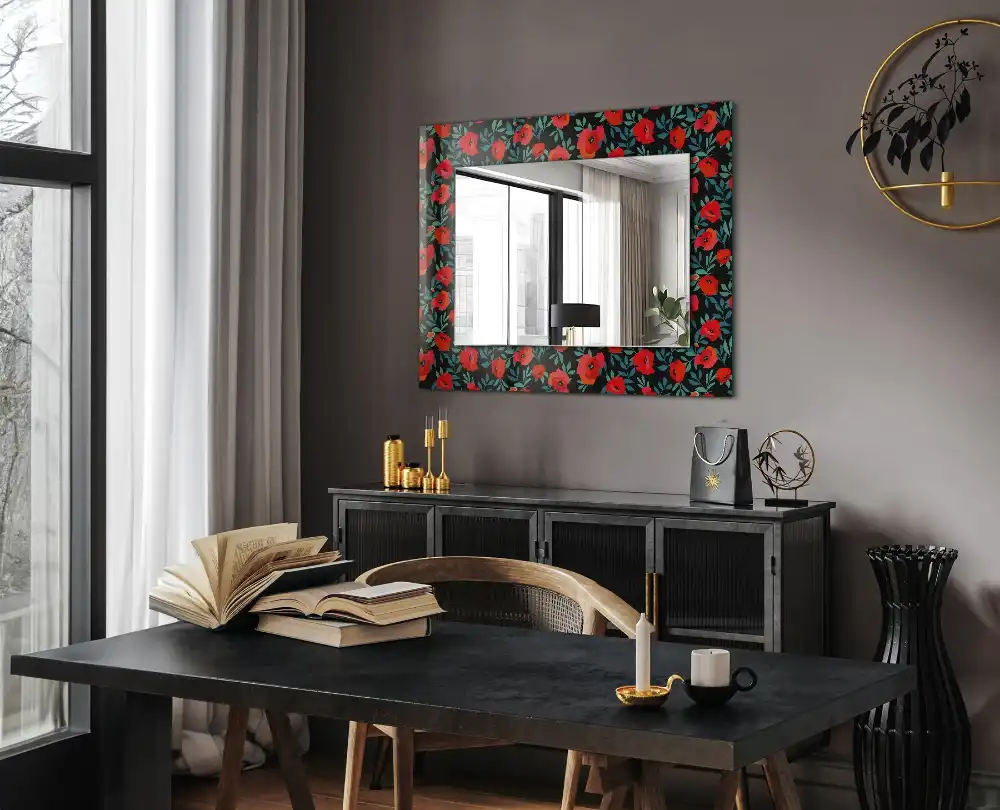 Espejo rectangular estampado Flores de amapolas