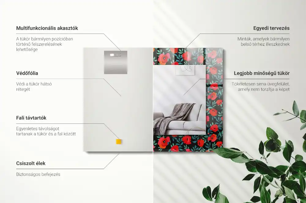 Espejo rectangular estampado Flores de amapolas