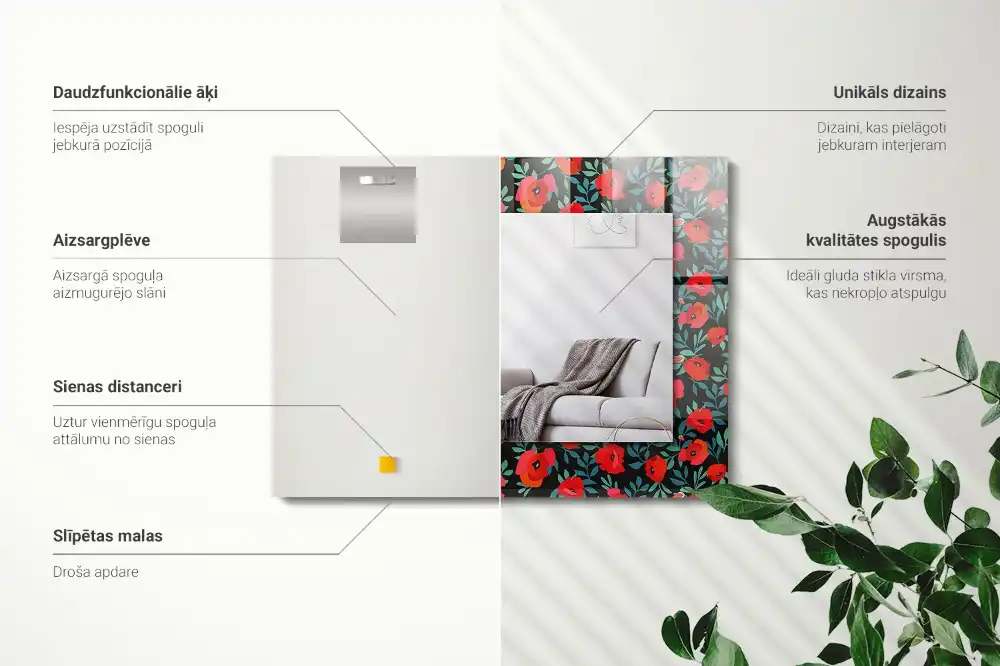 Espejo rectangular estampado Flores de amapolas