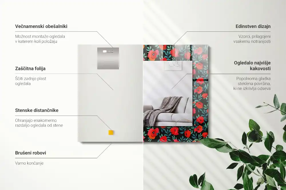 Espejo rectangular estampado Flores de amapolas