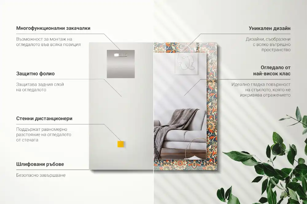 Espejo rectangular impreso Patrón de papel tapiz floral