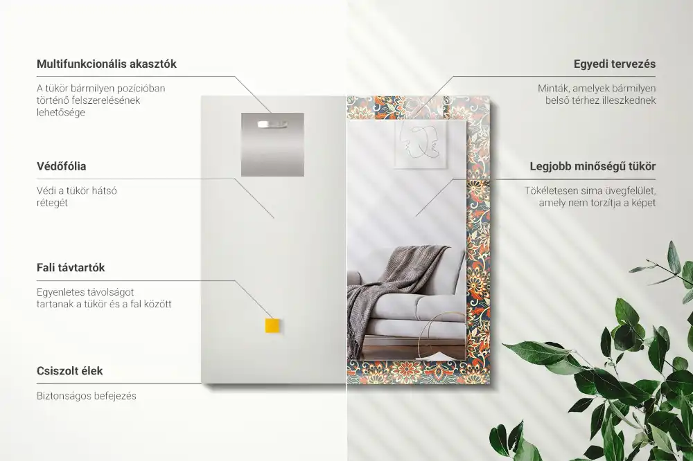 Espejo rectangular impreso Patrón de papel tapiz floral