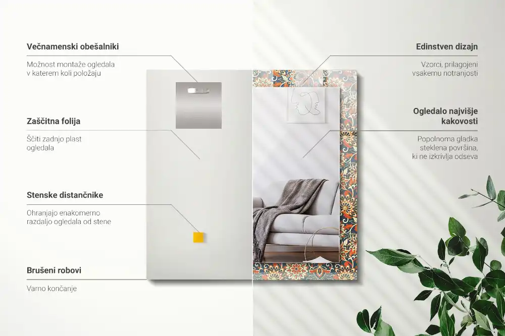 Espejo rectangular impreso Patrón de papel tapiz floral
