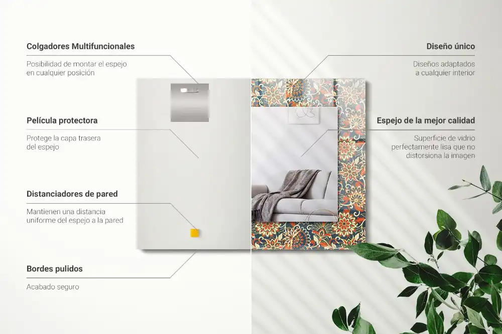 Espejo rectangular impreso Patrón de papel tapiz floral