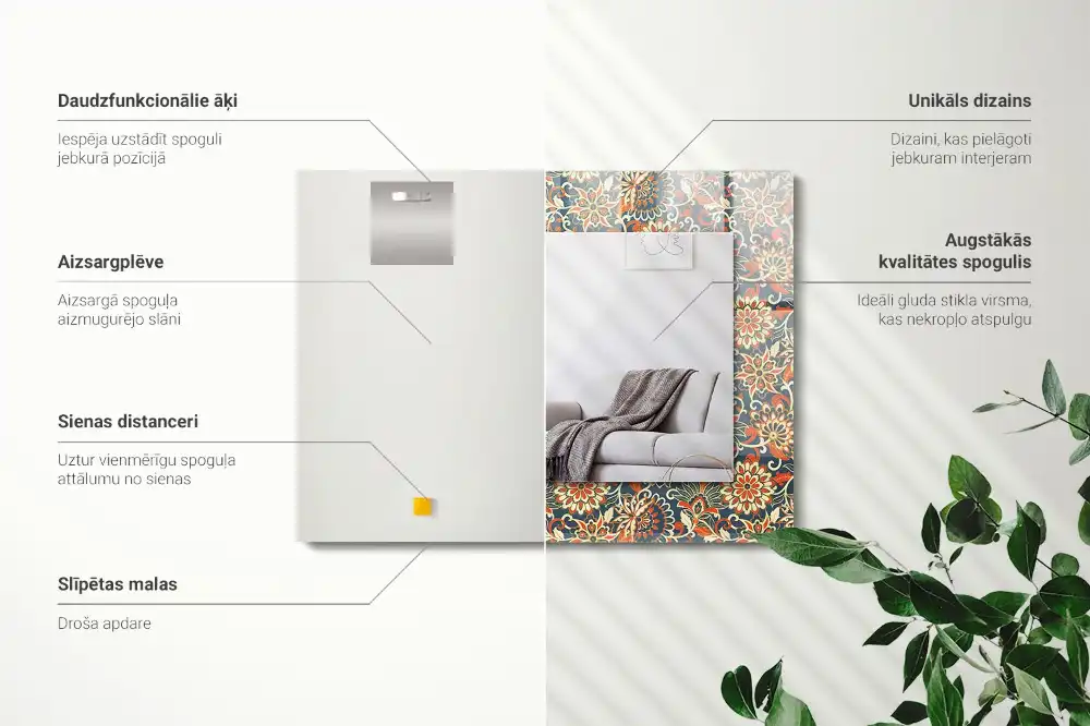 Espejo rectangular impreso Patrón de papel tapiz floral