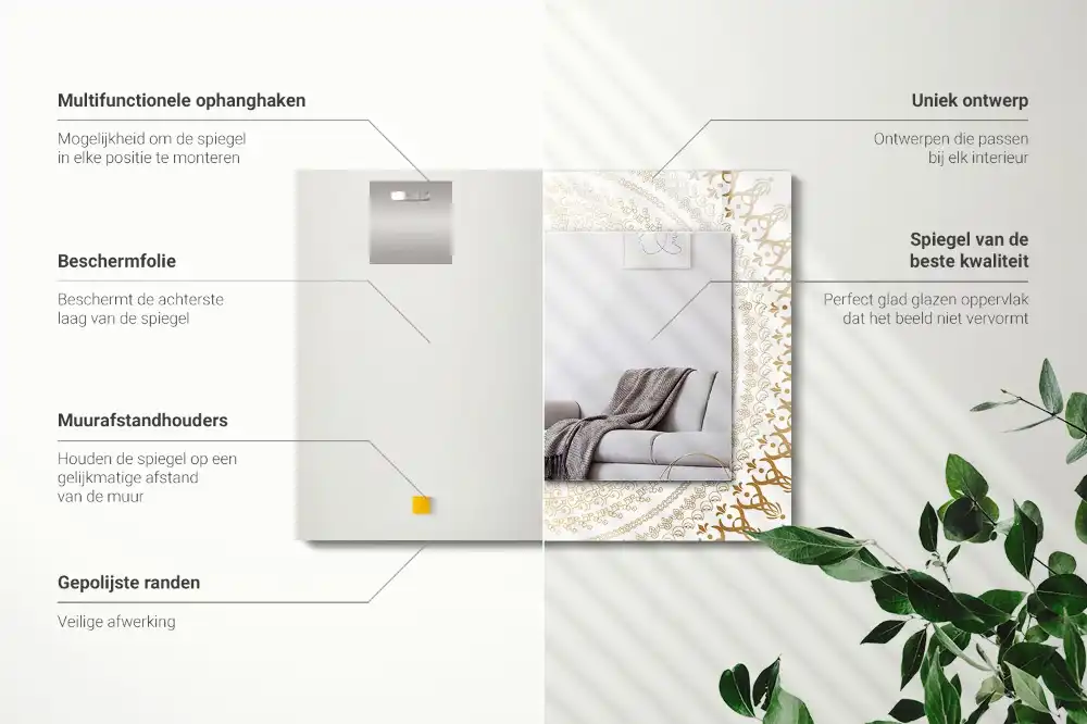 Espejo rectangular estampado patrón de mandala