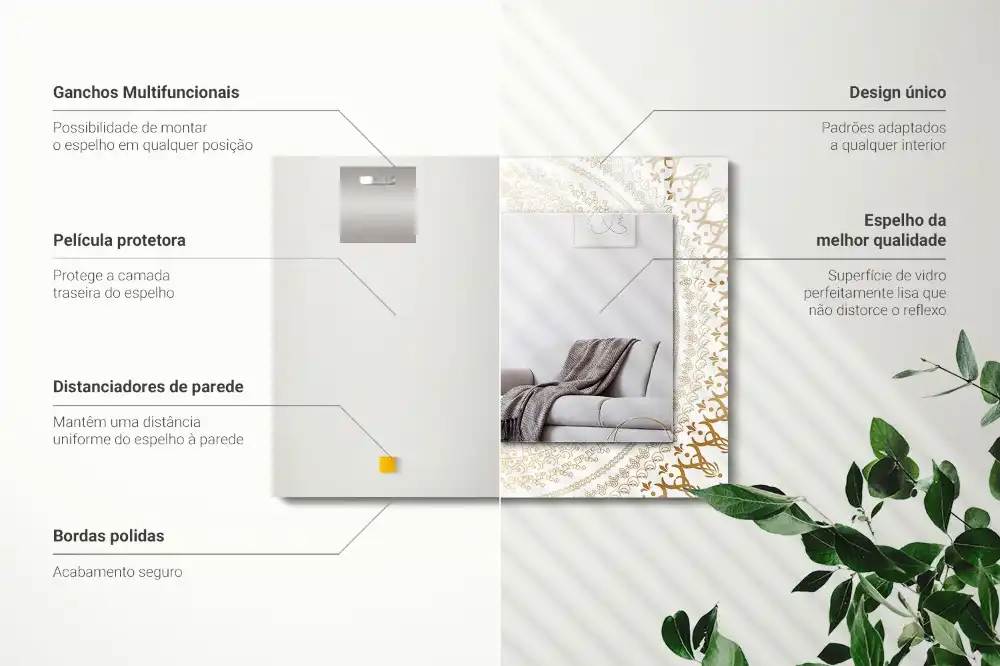 Espejo rectangular estampado patrón de mandala