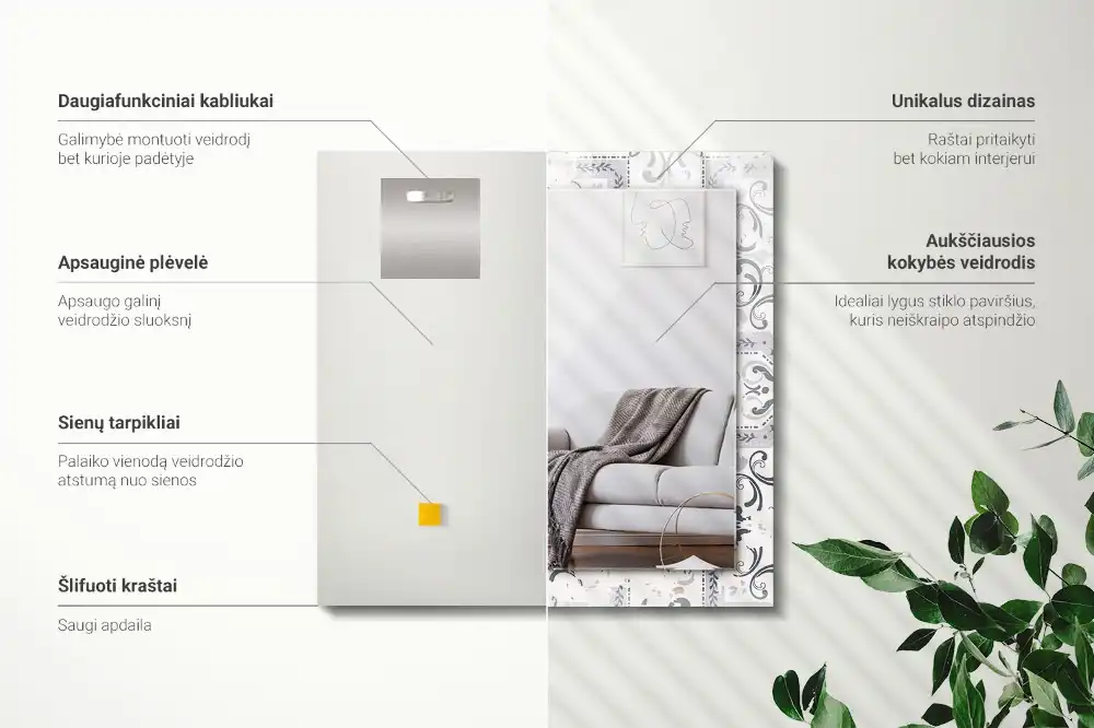 Espejo rectangular impreso Adornos con patrones de azulejos