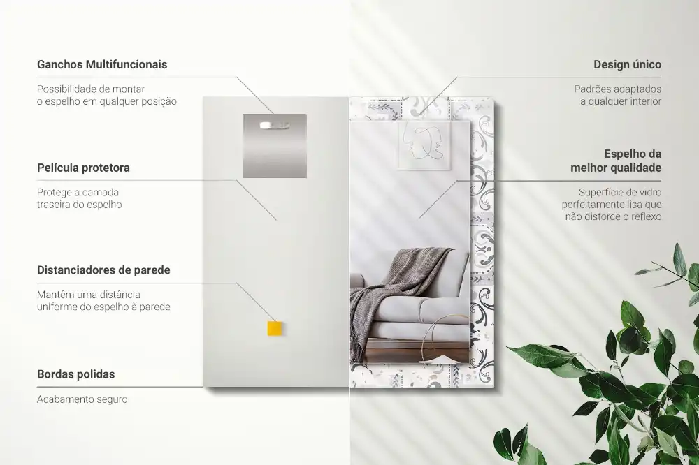 Espejo rectangular impreso Adornos con patrones de azulejos