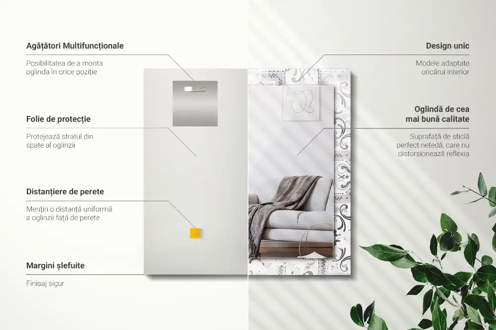 Espejo rectangular impreso Adornos con patrones de azulejos