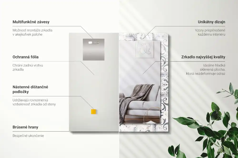 Espejo rectangular impreso Adornos con patrones de azulejos