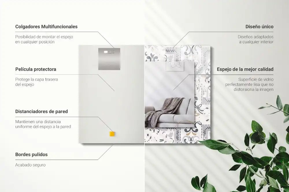 Espejo rectangular impreso Adornos con patrones de azulejos