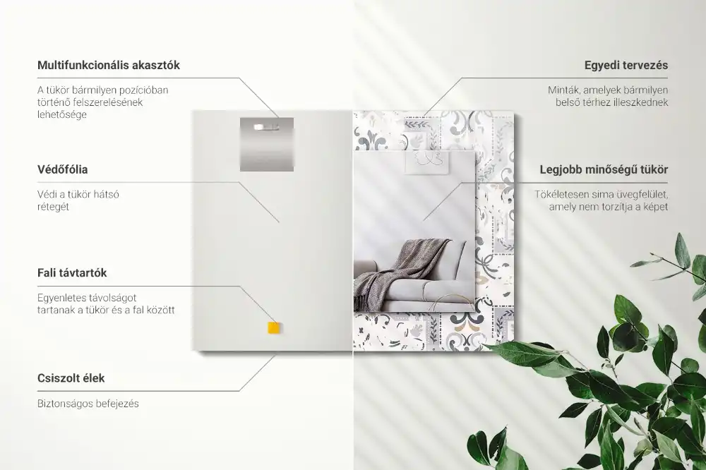 Espejo rectangular impreso Adornos con patrones de azulejos