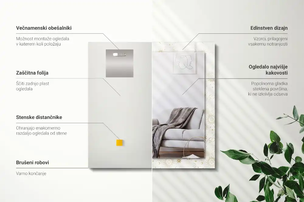 Espejo rectangular impreso Sol Luna Estrellas