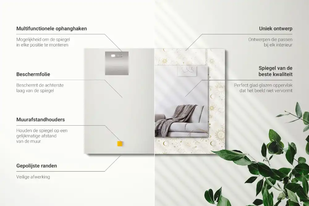 Espejo rectangular impreso Sol Luna Estrellas