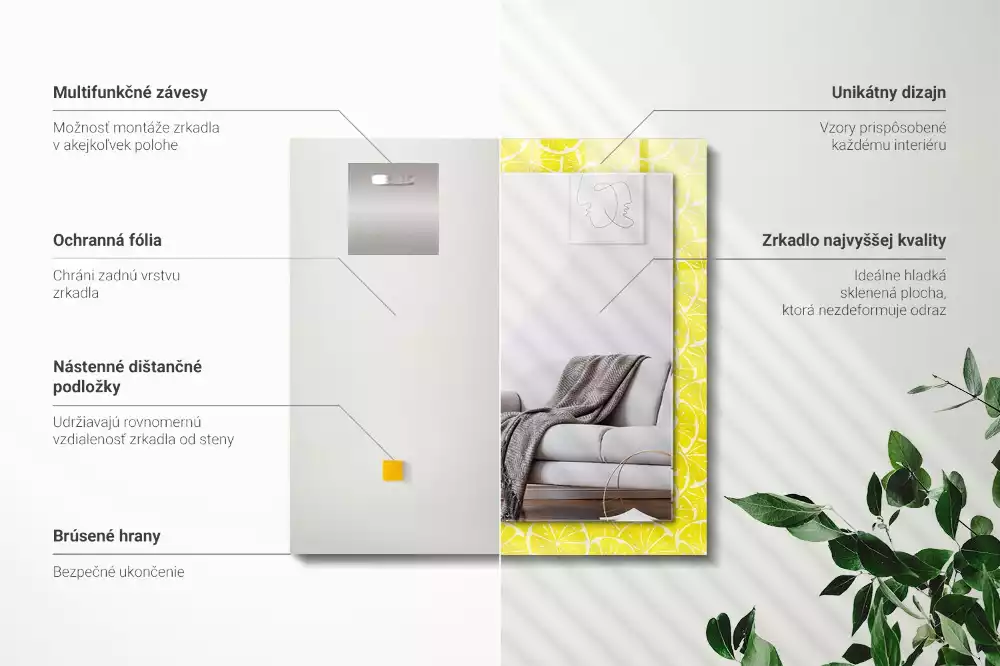 Espejo rectangular estampado Patrón de rodajas de limón