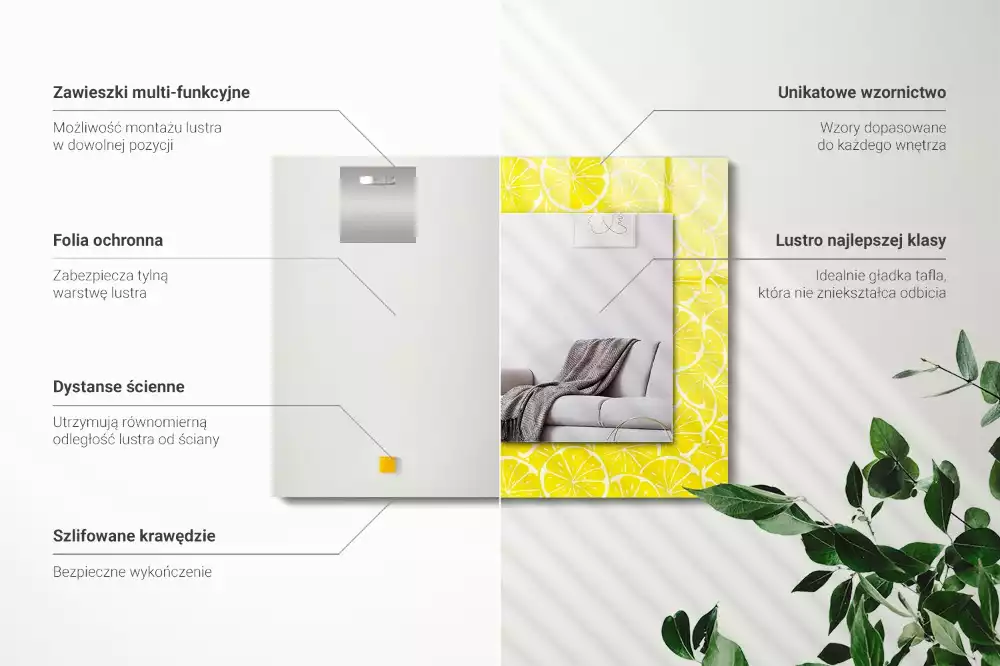 Espejo rectangular estampado Patrón de rodajas de limón