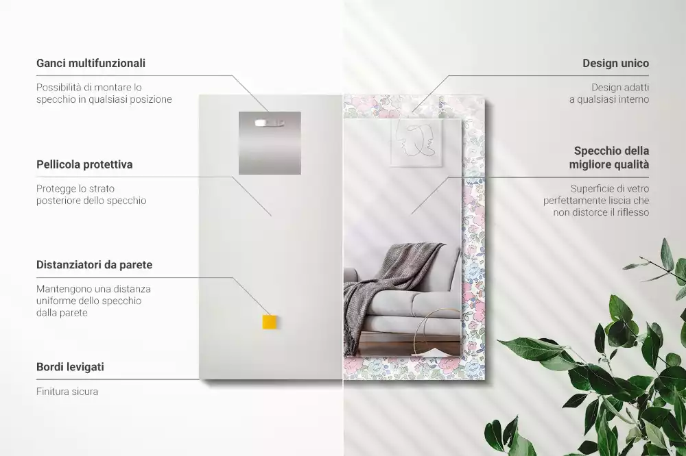 Espejo rectangular estampado Patrón de tela floral
