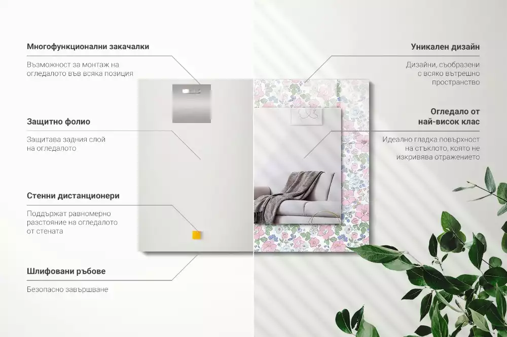 Espejo rectangular estampado Patrón de tela floral