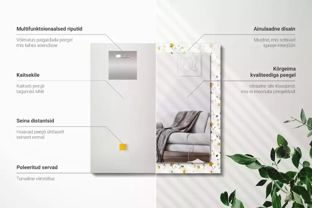 Espejo rectangular estampado Patrón de flores y hojas