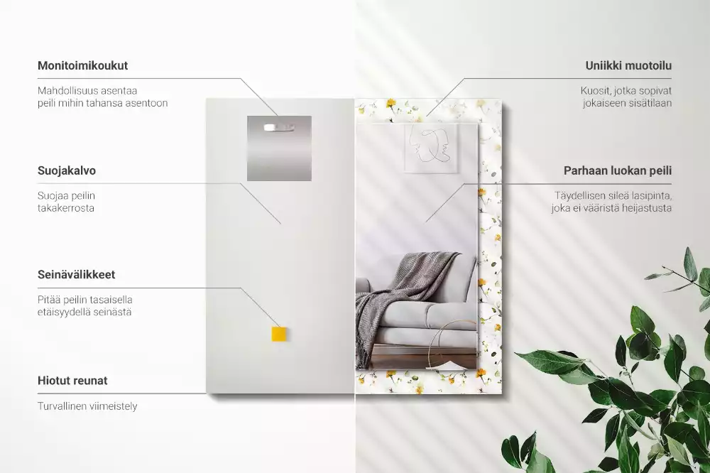 Espejo rectangular estampado Patrón de flores y hojas