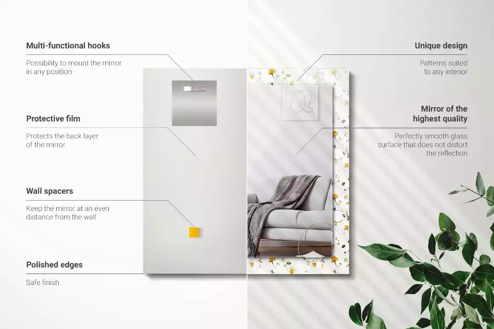 Espejo rectangular estampado Patrón de flores y hojas