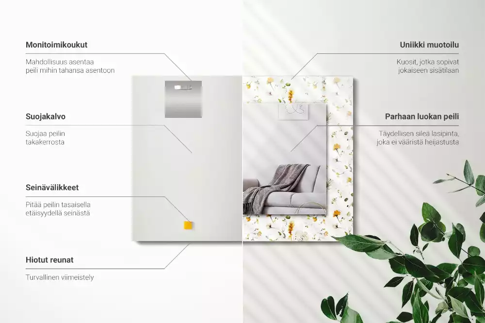 Espejo rectangular estampado Patrón de flores y hojas