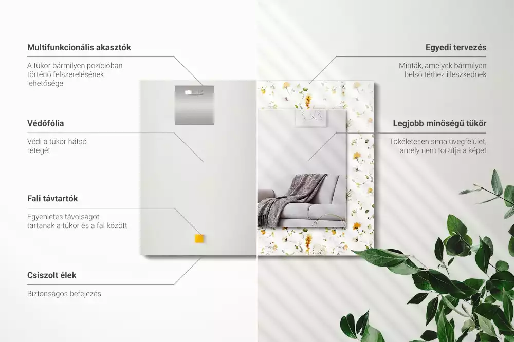 Espejo rectangular estampado Patrón de flores y hojas