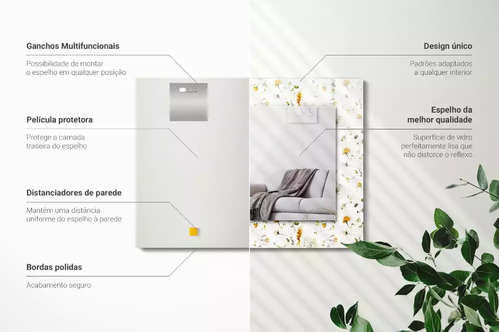 Espejo rectangular estampado Patrón de flores y hojas
