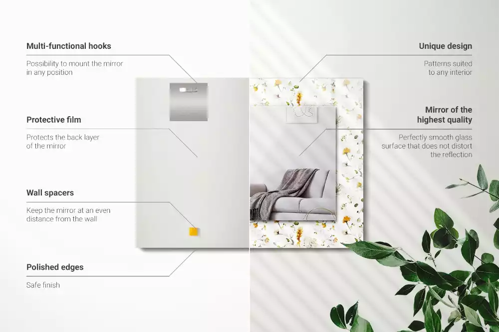 Espejo rectangular estampado Patrón de flores y hojas