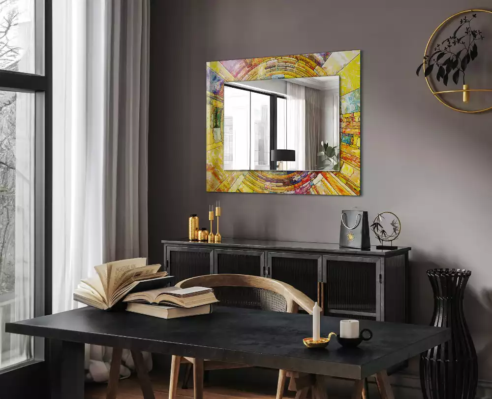 Espejo rectangular impreso mosaico abstracto colorido