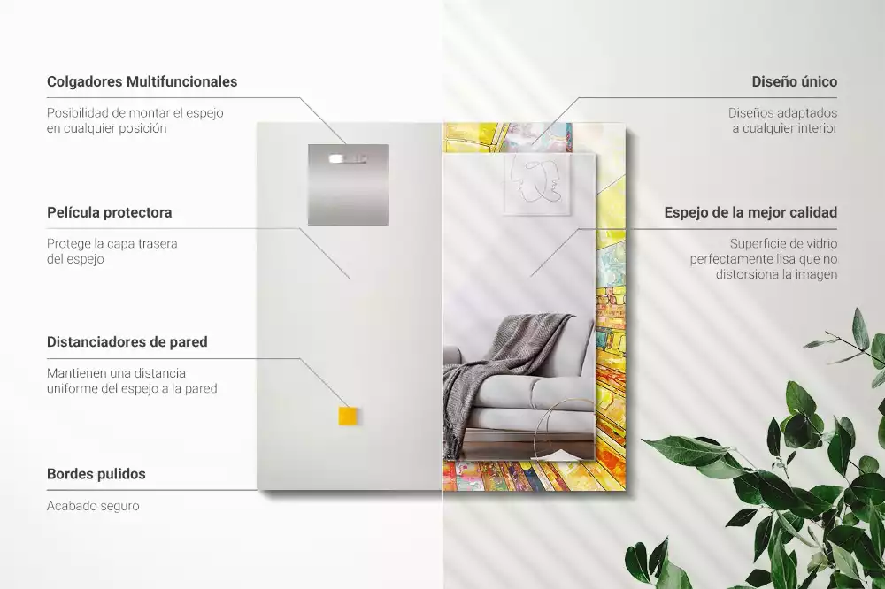 Espejo rectangular impreso mosaico abstracto colorido