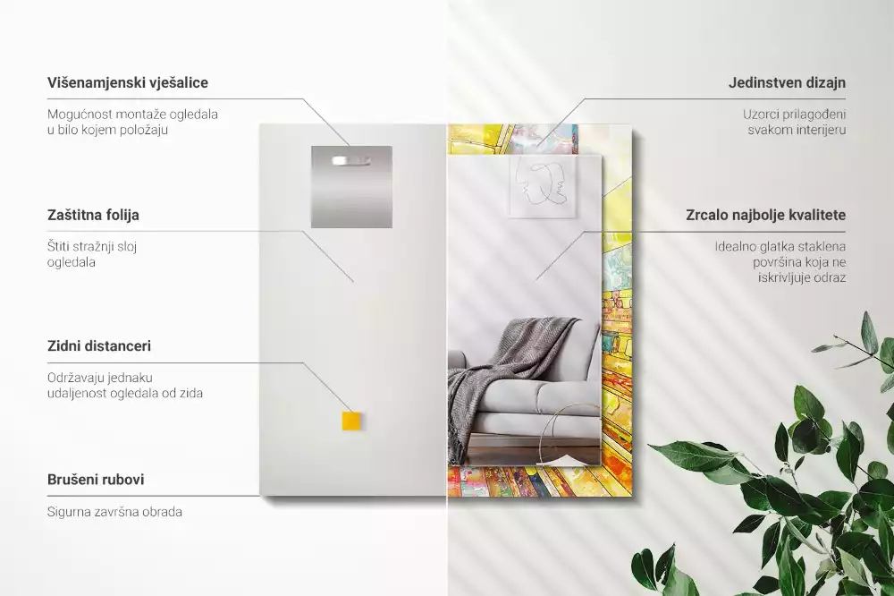 Espejo rectangular impreso mosaico abstracto colorido