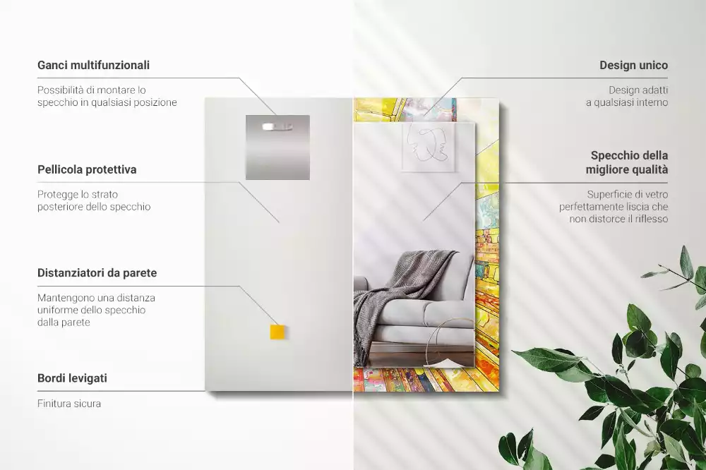 Espejo rectangular impreso mosaico abstracto colorido