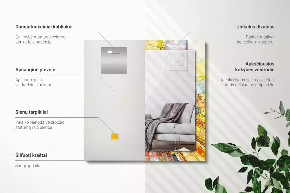 Espejo rectangular impreso mosaico abstracto colorido