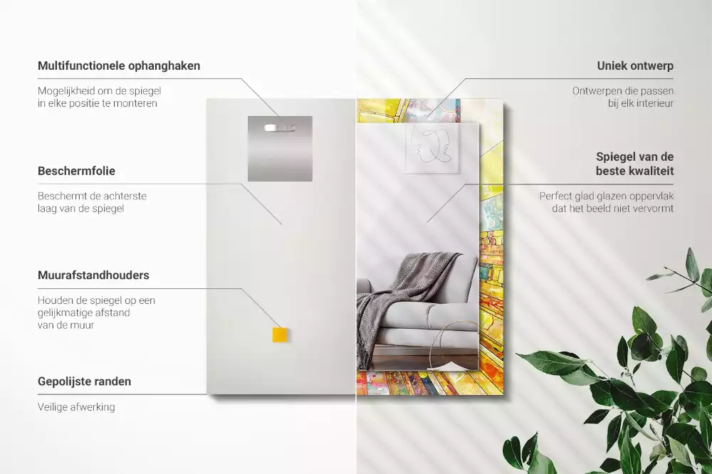 Espejo rectangular impreso mosaico abstracto colorido