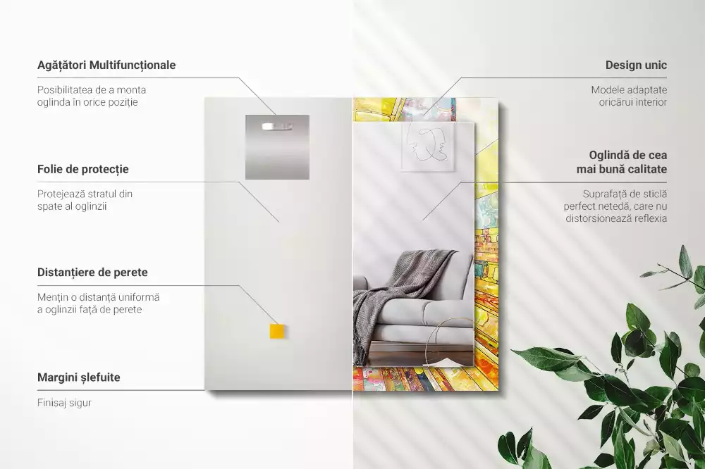 Espejo rectangular impreso mosaico abstracto colorido