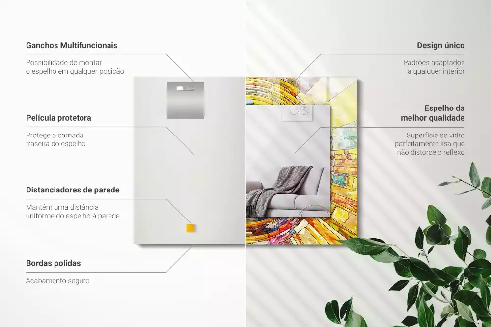 Espejo rectangular impreso mosaico abstracto colorido