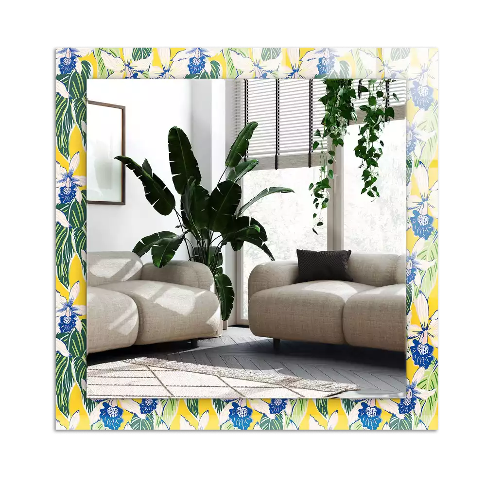 Espejo rectangular impreso Flores y hojas