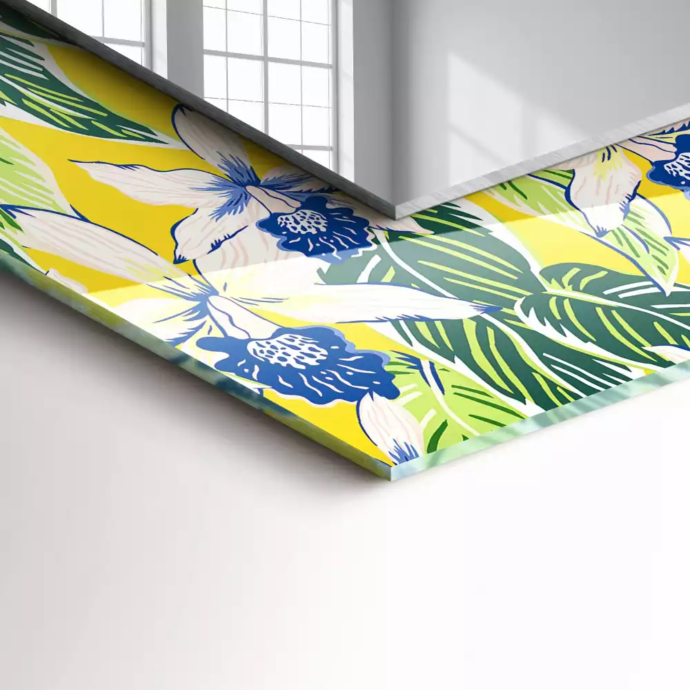 Espejo rectangular impreso Flores y hojas