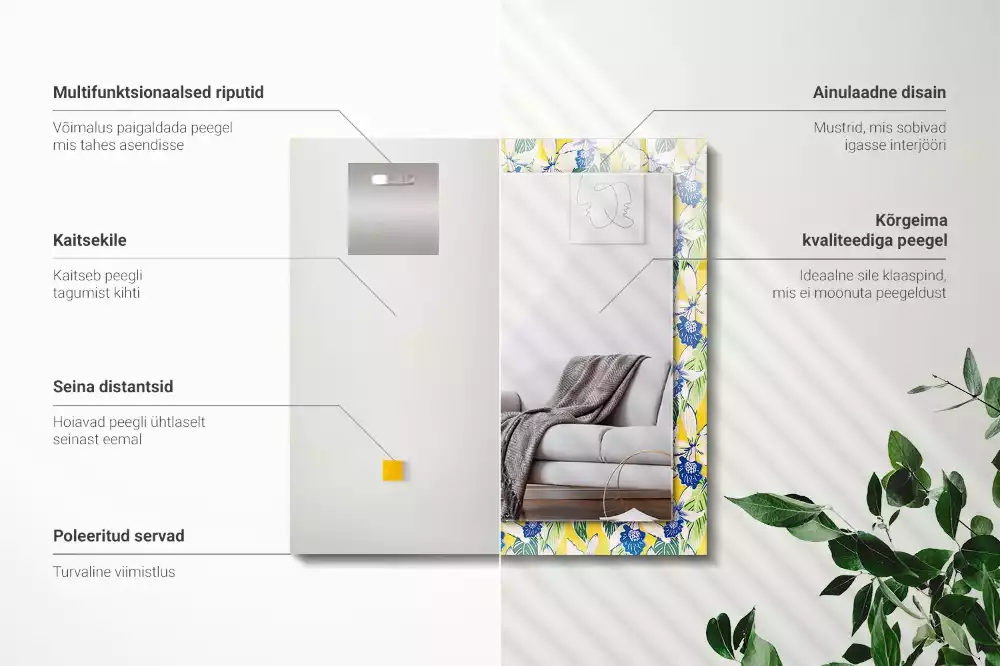 Espejo rectangular impreso Flores y hojas