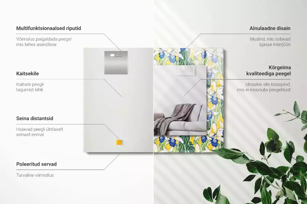 Espejo rectangular impreso Flores y hojas