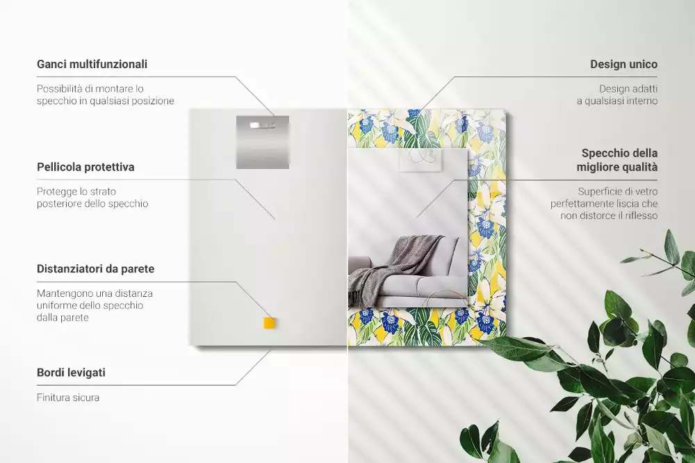 Espejo rectangular impreso Flores y hojas