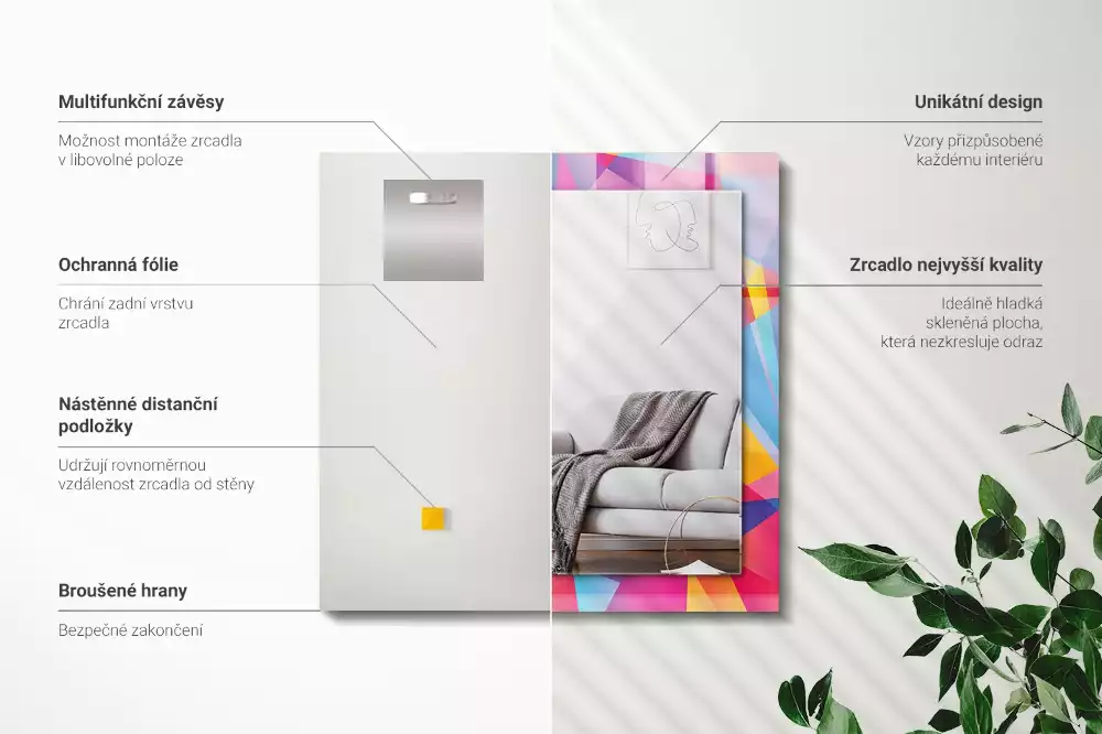 Espejo rectangular estampado Patrones geométricos coloridos