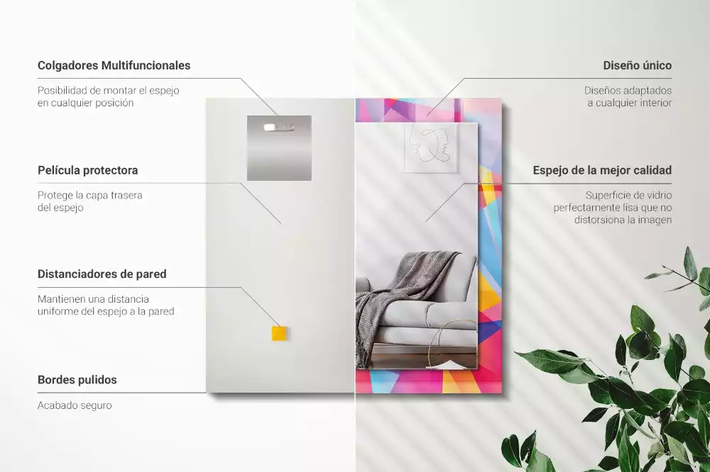 Espejo rectangular estampado Patrones geométricos coloridos