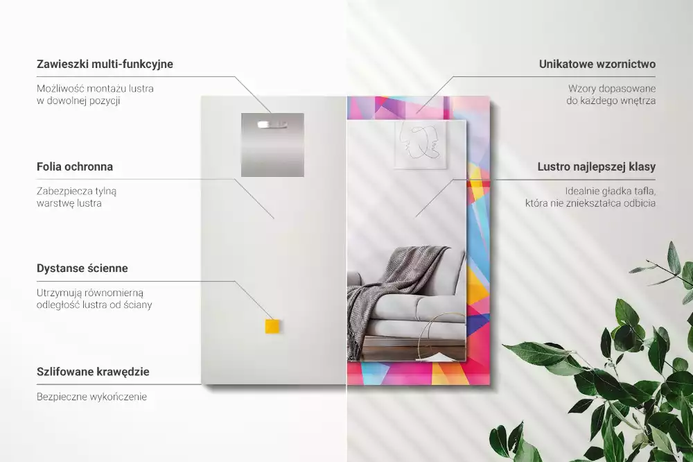 Espejo rectangular estampado Patrones geométricos coloridos