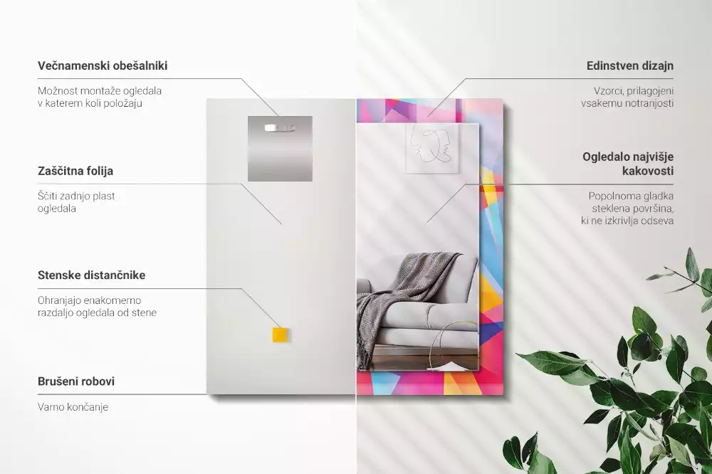 Espejo rectangular estampado Patrones geométricos coloridos