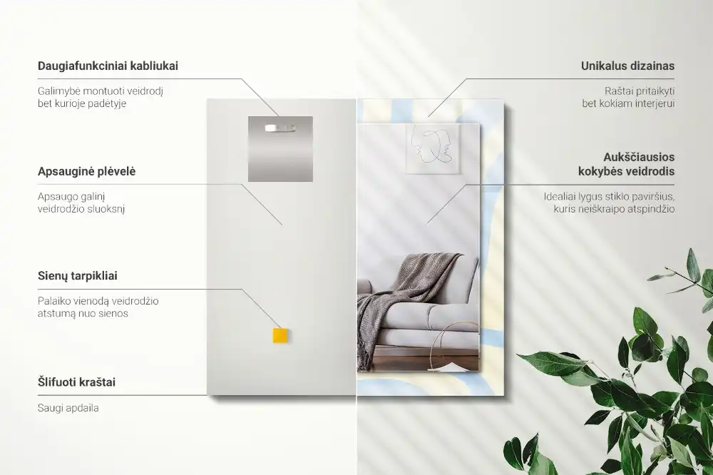 Espejo rectangular estampado Patrones ondulados abstractos