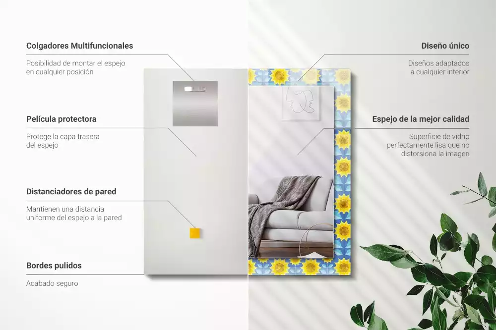 Espejo rectangular impreso Patrón de hojas de girasoles